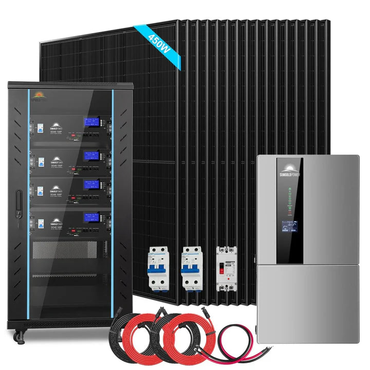 SunGold Power Hybrid Solar Kit 11.4KW 48V Split Phase 20.48KWH/51.2KWH Lithium Battery 450 Watt Solar Panel SGH-11N2E